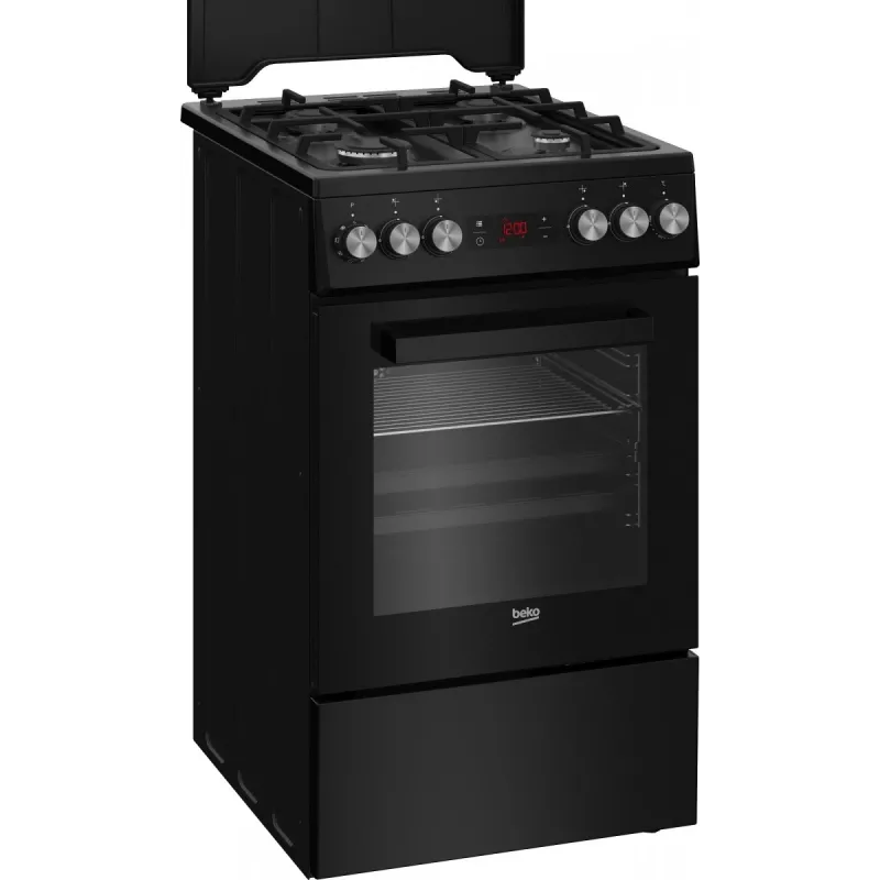 Brīvi stāvoša plīts BEKO FSM52331DBDS, gāzes plīts virsma 4 degļi (2900/2000/2000/1000 W), elektriskā cepeškrāsns 60 L, 60 cm, energoefektivitātes klase A, melna