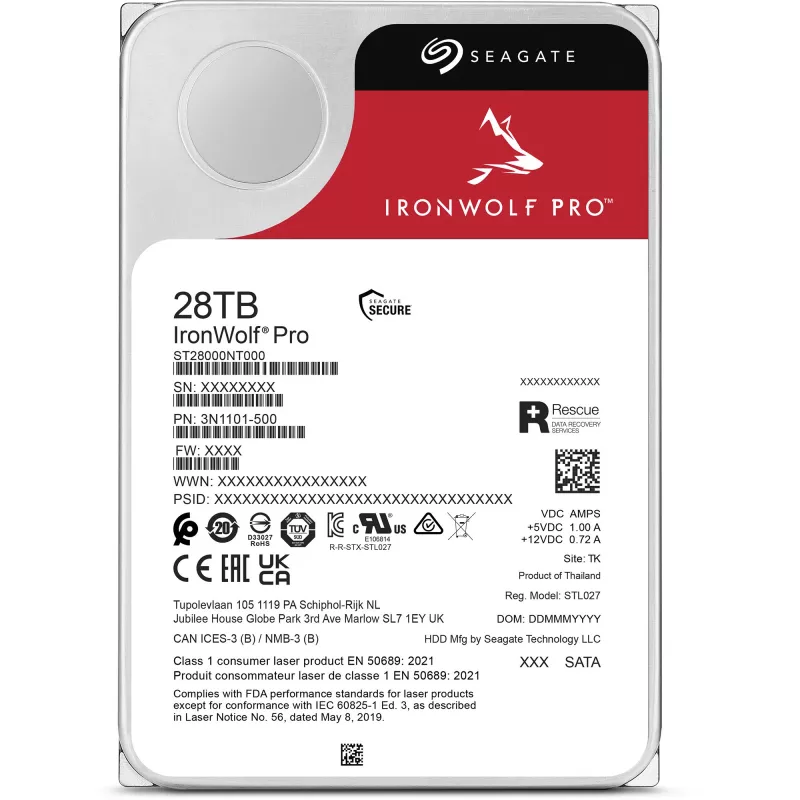 Seagate IronWolf Pro ST28000NT000 iekšējais cietais disks 28 TB 7200 RPM 512 MB 3.5 collu Serial ATA III