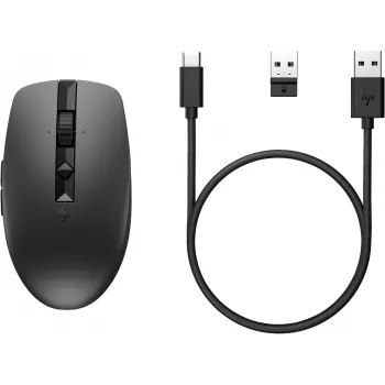 HP 710 Uzlādējama Bezskaņas Pele, Piemērota abām rokām, RF Bezvadu + Bluetooth, 3000 DPI, Melna