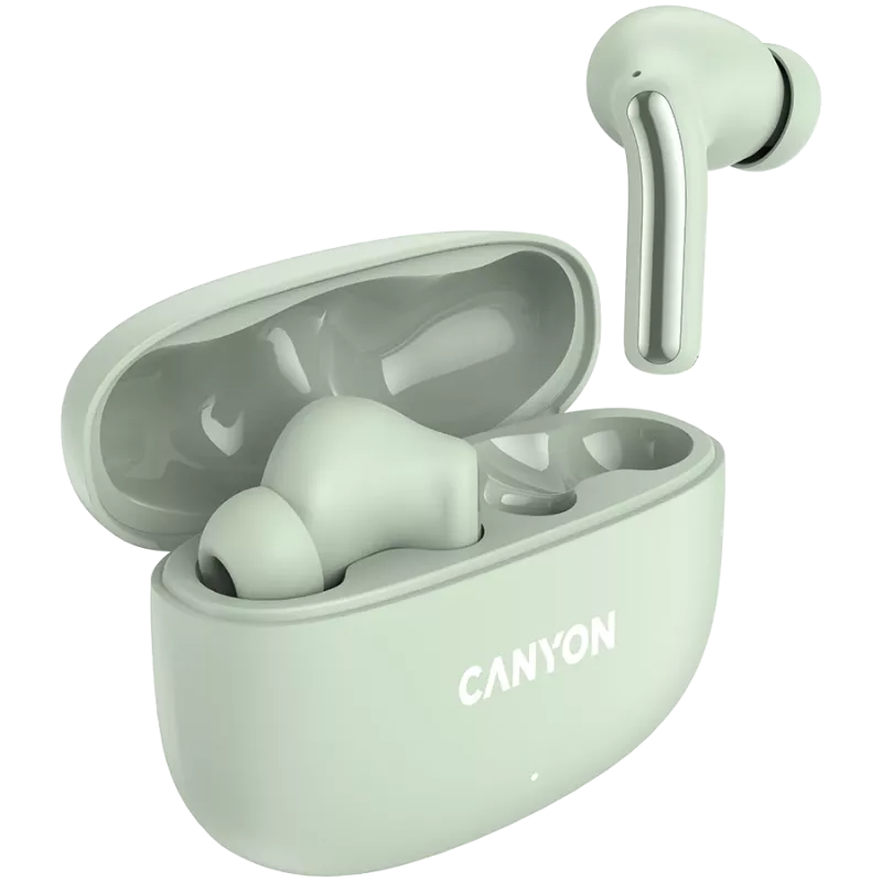 Canyon TWS-9 CNS-TWS9G austiņas – patiesi bezvadu – Bluetooth 5.4 – iekšauss – 6h + 30h darbības laiks – USB-C uzlādes futrālis – skārienjutīga vadība – zaļa