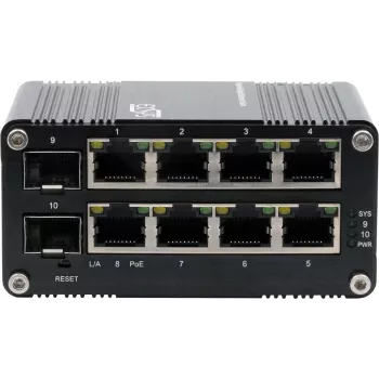 Industrial Gigabit SFP PoE+ Switch Exsys EX-62035MPOE-SFP — 8 PoE+ porti + 2 SFP, tīmeklī pārvaldāms