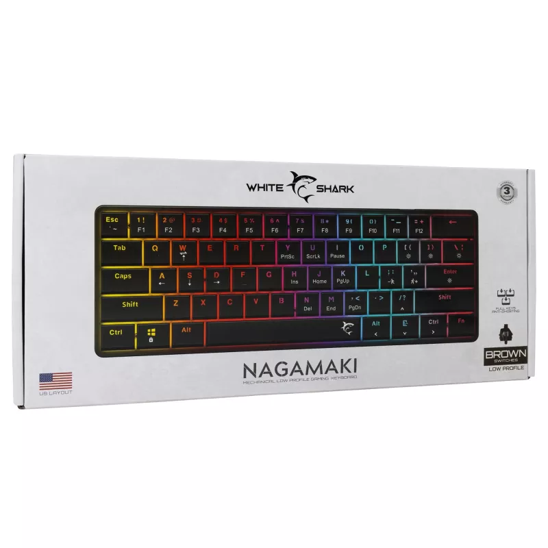 Mehāniskā tastatūra White Shark Nagamaki GK-006131 melna ar US izkārtojumu, Brown slēdži