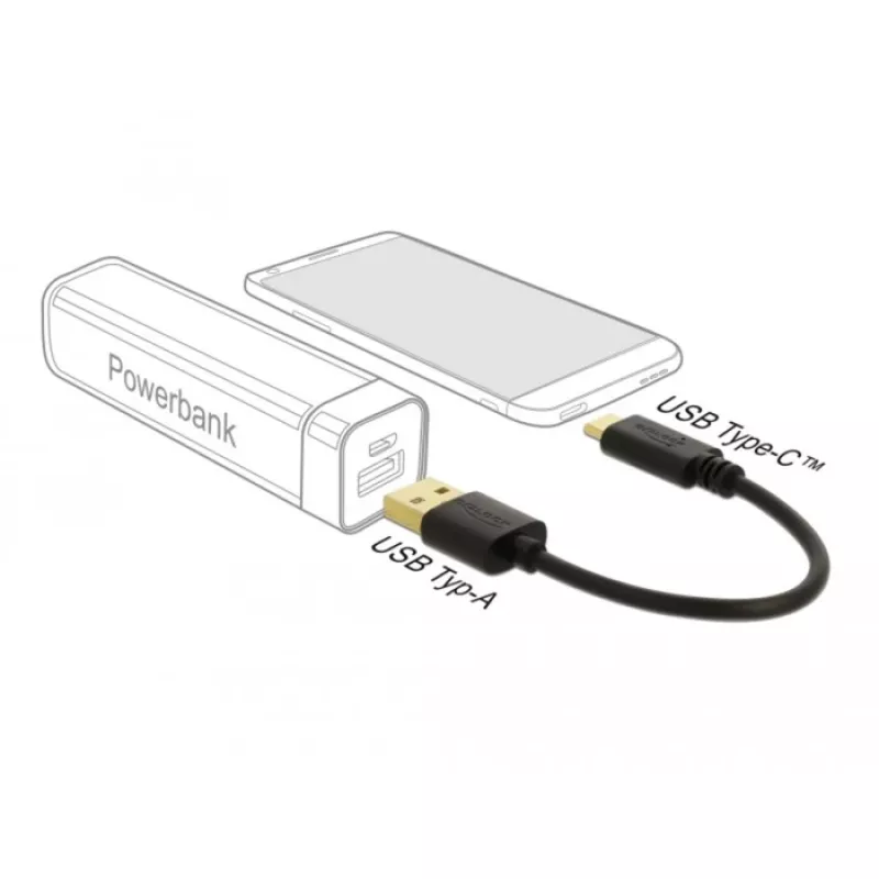 USB uzlādes vads DeLOCK 80954 Type-A uz USB Type-C 3 A 15 cm