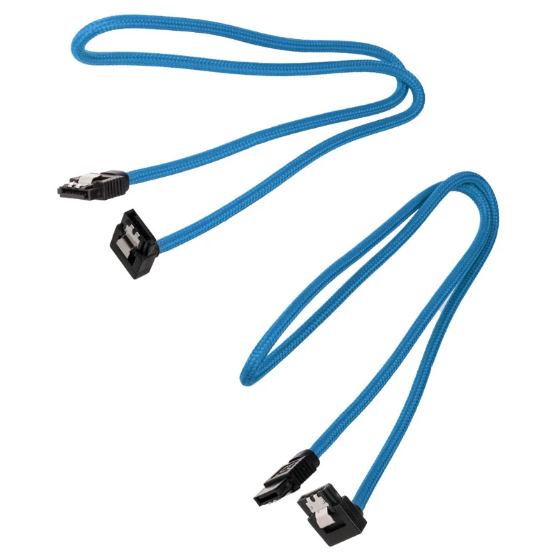 Corsair Premium Sleeved SATA-kabelis ar leņķa savienotāju, zils 60 cm - 2 iepakojums