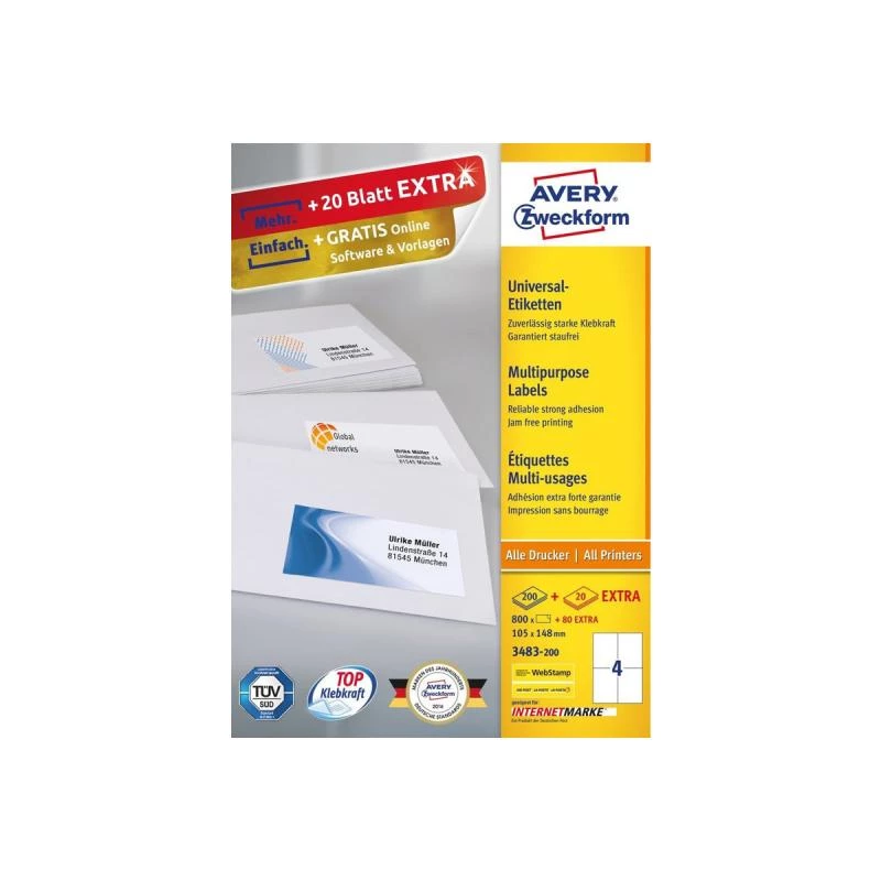 Pašlīmējošā etiķete Taisnstūris Avery 3483