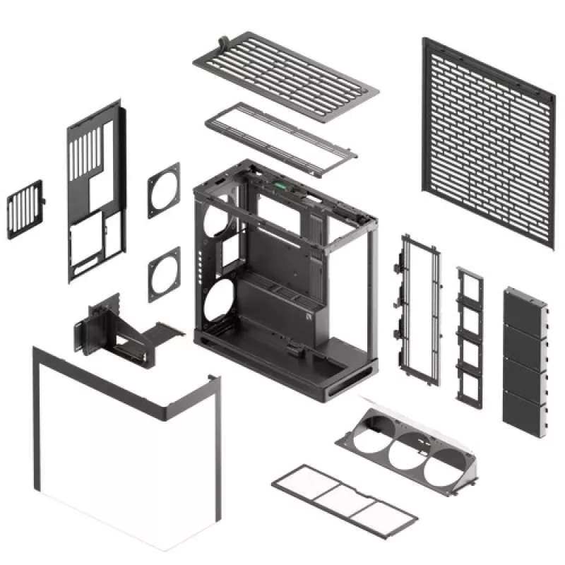 HAVN HS 420 VGPU datora korpuss, Midi-tower, E-ATX, rūdīts stikls, PCIe 5.0 pacēlājkabelis - melns