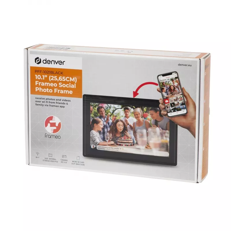 Denver PFF-1021BLACK digitālais foto rāmis Melns 25.6 cm (10.1 inch) Skārienekrāns Wi-Fi