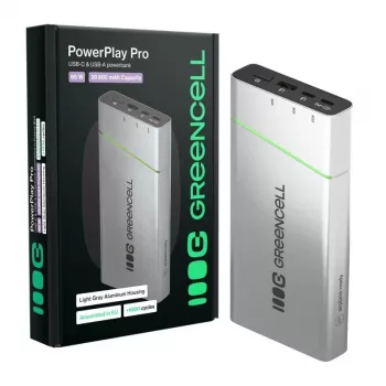 Portatīvs akumulators zaļa Cell BPLGC20P 20800 mAh litija jonu, USB-C PD 65W, 2x USB-C + 1x USB-A, alumīnija korpuss