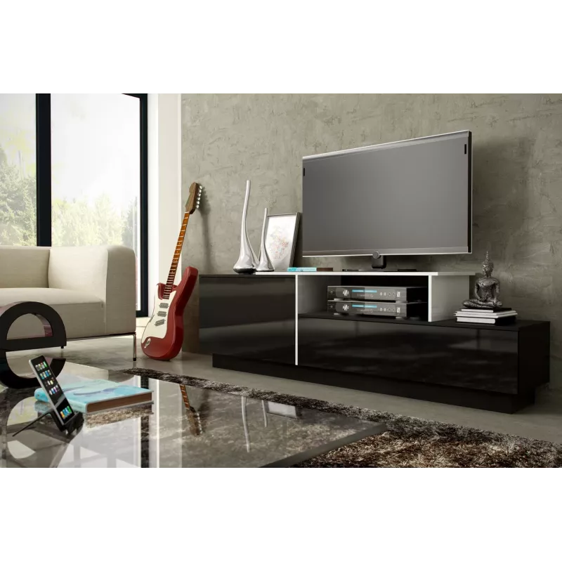 Cama TV skapis SIGMA 3 180 melns/melns glancēts + biały