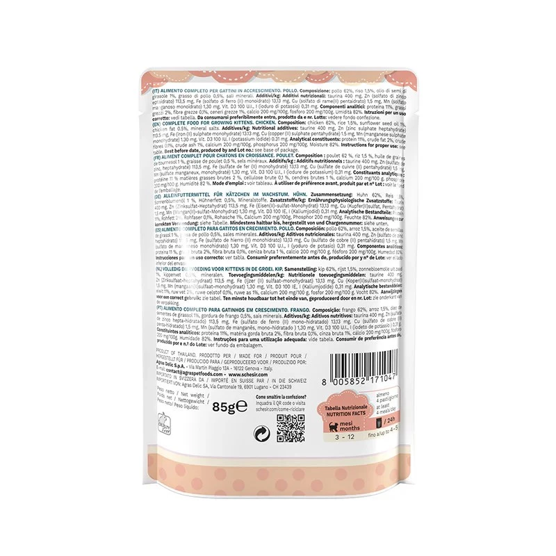 SCHESIR vistas filejas želejā - mitrā barība kaķēniem - 85g