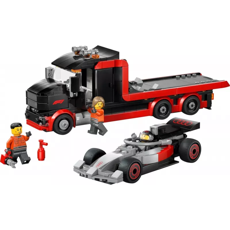 LEGO CITY 60493 F1 izstādes kravas auto ar Audi F1 sacīkšu auto
