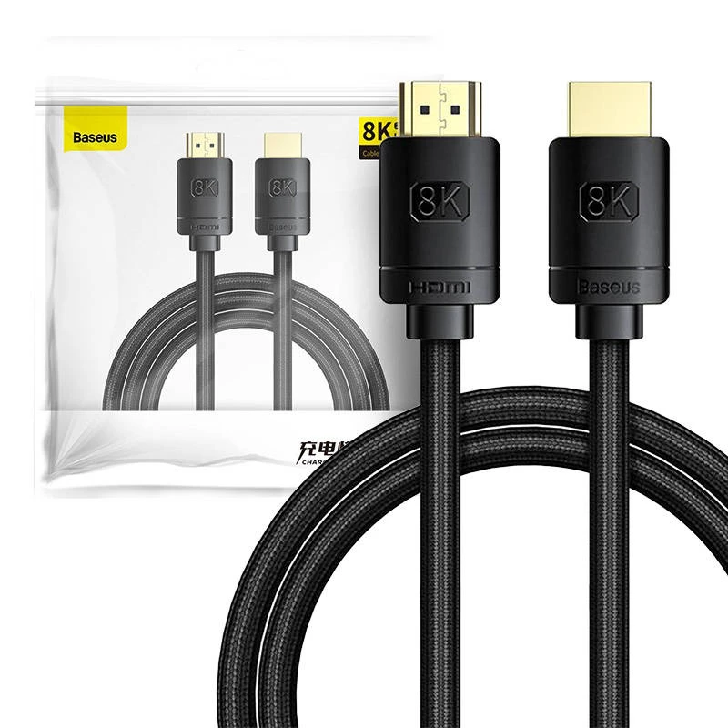 Baseus High Definition Series HDMI 2.1 kabelis, 8K 60Hz, 3D, HDR, 48Gbps, 2m (melns)