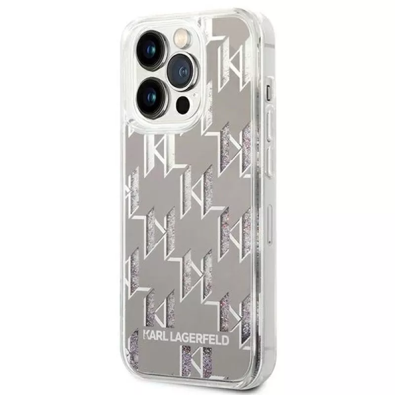 Karl Lagerfeld KLHCP14XLMNMS iPhone 14 Pro Max 6.7 cietais maciņš sudrabs / sudrabs Liquid Glitter Monogram