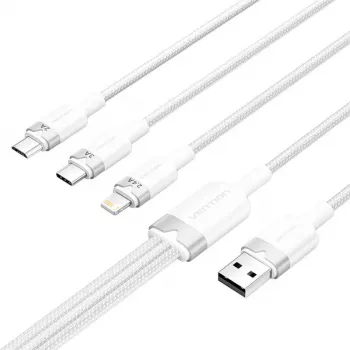 USB 2.0 A uz 3-in-1 3A kabelis Vention CTPWG 1,5 m balts