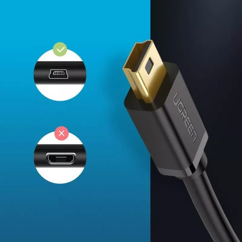 USB kabelis UGREEN US132 Mini-USB 1 m — melns, 480 Mbit/s, ātra uzlāde