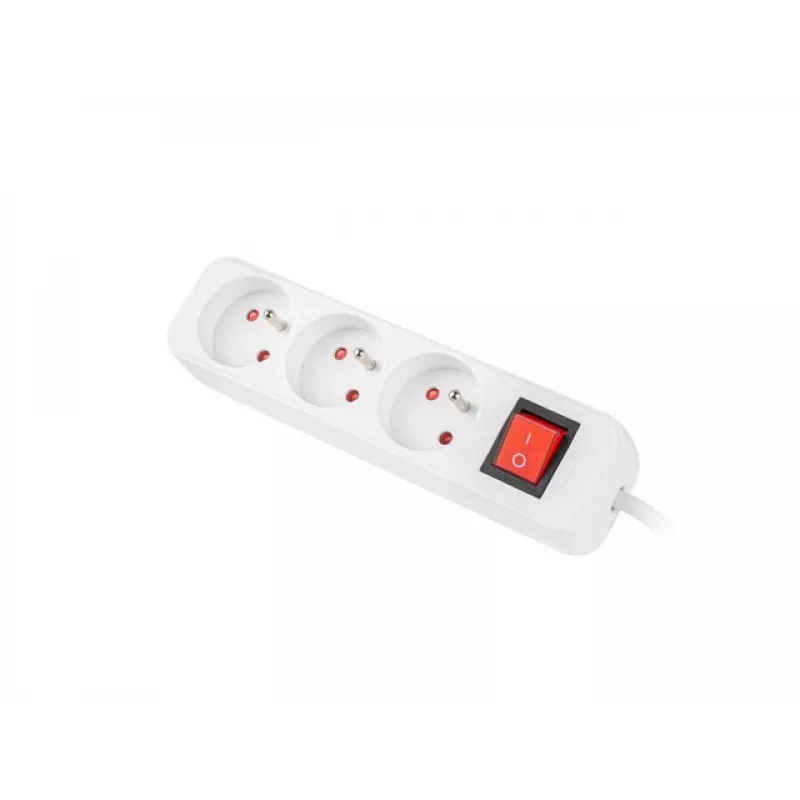 Barošanas pagarinātājs LANBERG PS1-03E-0300-W — 3 m vads, 3 E tipa maiņstrāvas rozetes, balta, iekštelpām