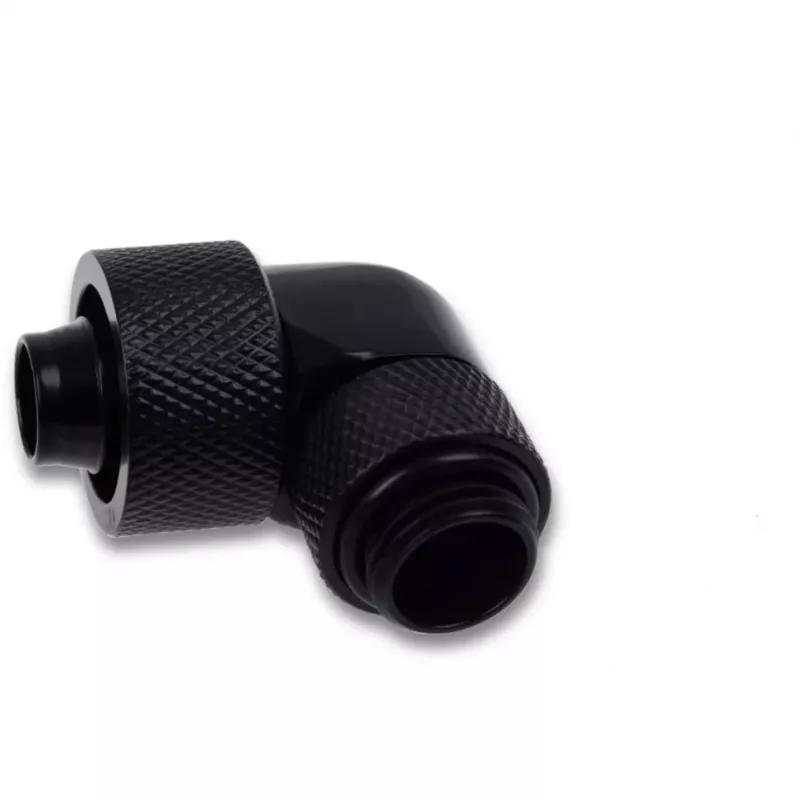 Eiszapfen 16/10mm skrūvējamais savienotājs 90° pagriežams G1/4, melns savienotājs, mīkstajām caurulēm (PVC, silikons, neoprēns)