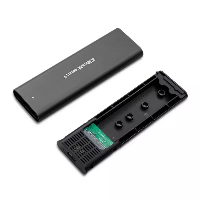 SSD korpuss QOLTEC 50312 melns vienam M.2 SATA diskam, USB Type-C (USB 2.0 / 3.2 Gen 1)