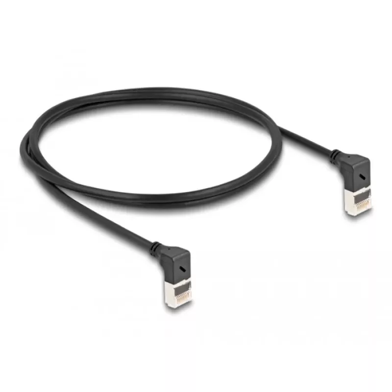Tīkla kabelis DeLOCK RJ45 Cat.6A S/FTP plāns 90° augšupvērsts 1m Melns