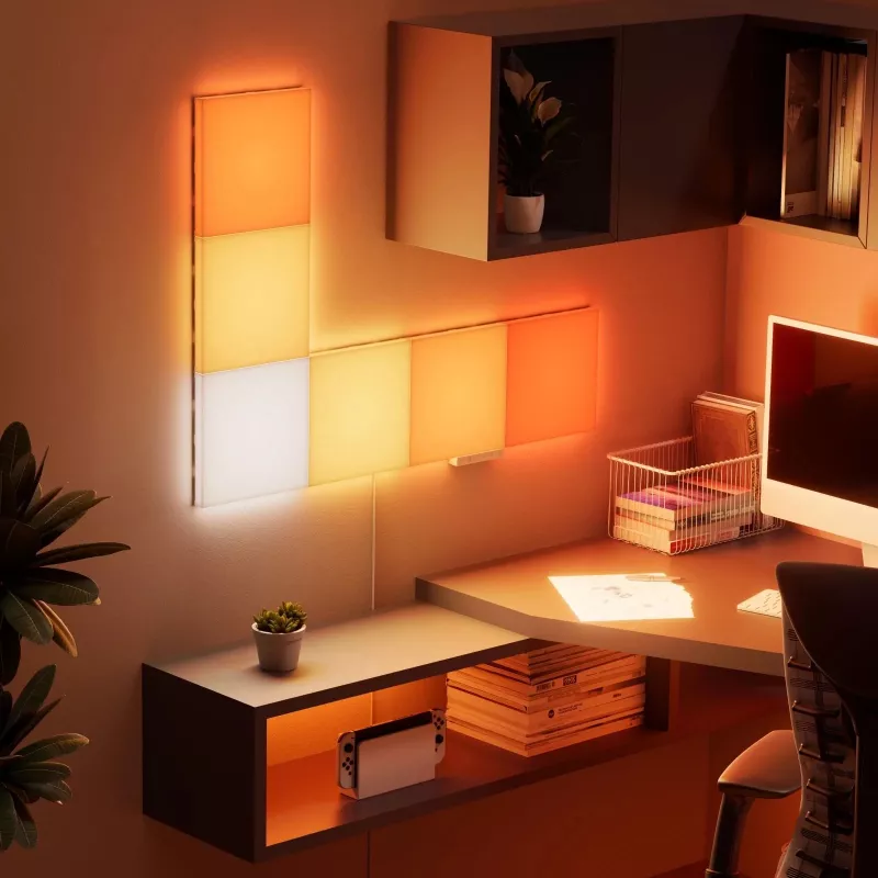 LED paneļu gaisma Nanoleaf N8100K02-6BS — kvadrātveida RGB, 6 gab., maiņstrāva 100–240 V, stiprinājums pie sienas