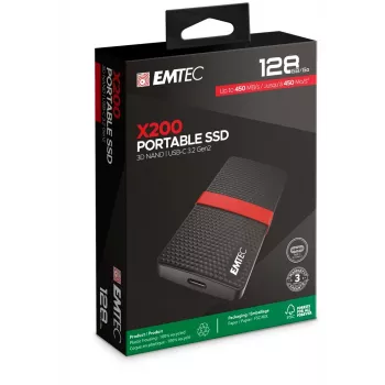 EMTEC SSD Power Plus X200 - SSD - 128 GB - ārējais (portatīvais) - USB 3.1 Gen 1 (USB-C savienotājs) (ECSSD128GX200)