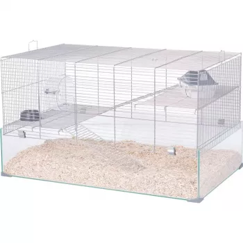 Būris ZOLUX Neolife 80 (modelis 205664GRI) pelēm un žurkām — 780×450×480 mm, plastmasa, stieņu atstatums 9 mm, komplektā bļoda, pelēks