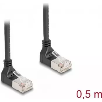 Tīkla kabelis DeLOCK RJ45 Cat.6A S/FTP plāns 90° uz leju 0,5 m melns
