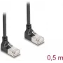Tīkla kabelis DeLOCK RJ45 Cat.6A S/FTP plāns 90° uz leju 0,5 m melns