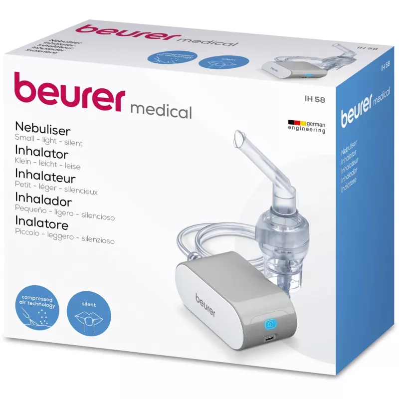 Pārnēsājamais smidzinātājs Beurer IH5 — inhalators ar regulējamu miglas līmeni, modelis 60202