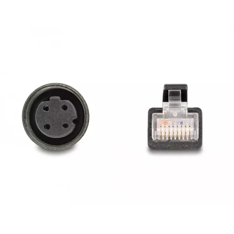 DeLOCK M12 adaptera kabelis D-kodēts 4 kontaktu sievišķais uz RJ45 vīrišķais 50 cm