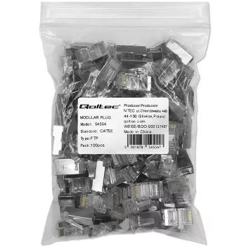 Modular RJ45 savienotājs QOLTEC 54554 CAT5e FTP, 100 gab., sudraba, plastmasa, 11×22×18 mm