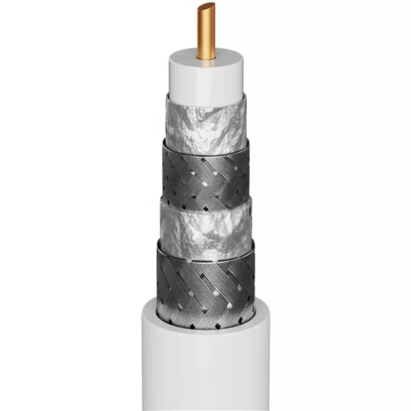 Goobay TV antenas kabelis (135 dB tips), 4x ekranēts, 10 m, melns – apzeltīts, koaksiālā ligzda > koaksiālais spraudnis (70389)
