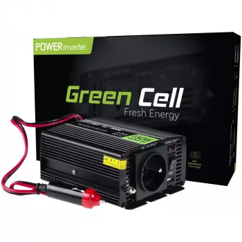 Invertera strāvas adapteris zaļa Cell INV06 12 V līdz 230 V 150 W 50 Hz C tipa spraudnis, 85% efektivitāte, melns
