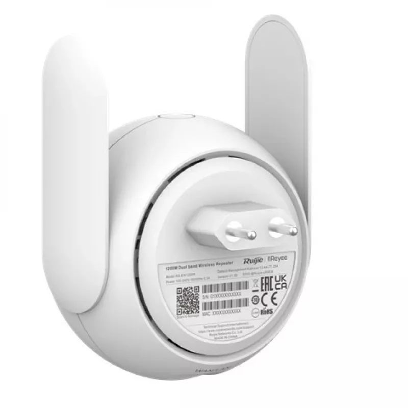 Mesh Wi‑Fi sistēma RUIJIE RG‑EW1200R, divjoslu Wi‑Fi 5, 2× ārējās antenas, 24 ierīču atbalsts, 1× LAN ports, balta