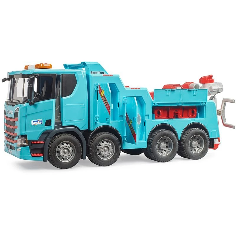 Rotaļlietu tehniskās palīdzības Scania Super 560 no BRUDER, modelis 03553, mēroga rotaļu transportlīdzeklis