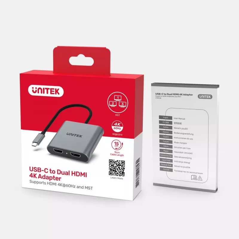 UNITEK ADAPTERS USB-C, 2x HDMI, 4K@60HZ, MST, V1404B (V1404B)
