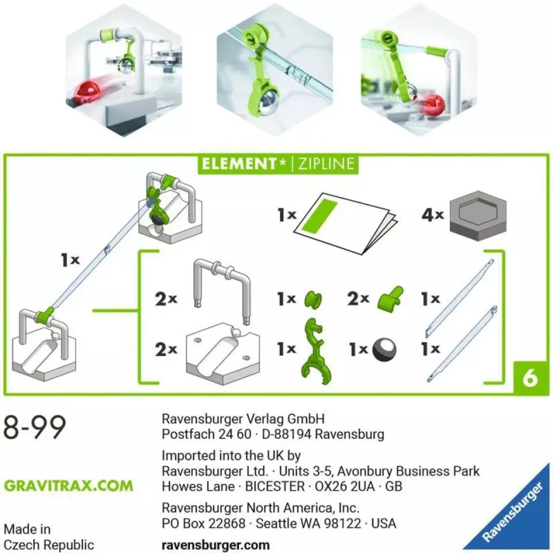 Ravensburger GraviTrax Elements Zipline piederums aktivitāšu prasmju rotaļlietām (27472)