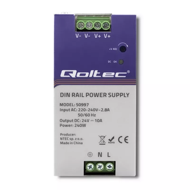 DIN sliedes barošanas avots QOLTEC 50997 240W 24V 10A