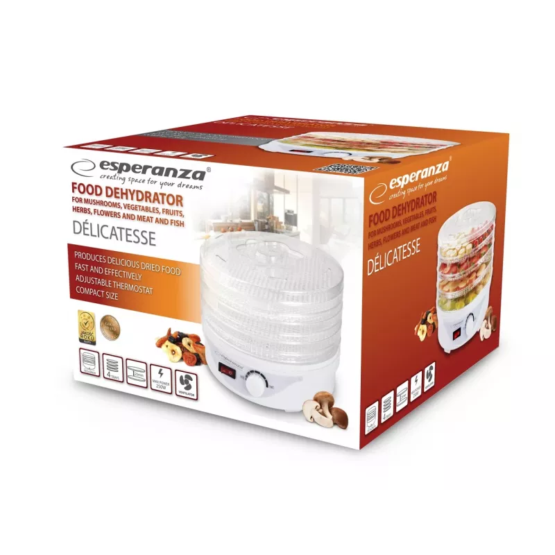 Esperanza EKD003 pārtikas žāvētājs Caurspīdīgs, Balts 250 W