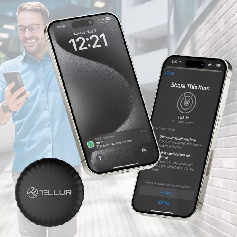 Bluetooth pretpazaudēšanas izsekotājs Tellur TLL173021, ūdensizturīgs, kompakts atslēgu meklētājs