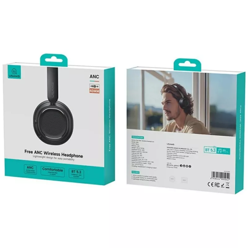 Bluetooth austiņas 5.3 Usams SR01 ANC melnas