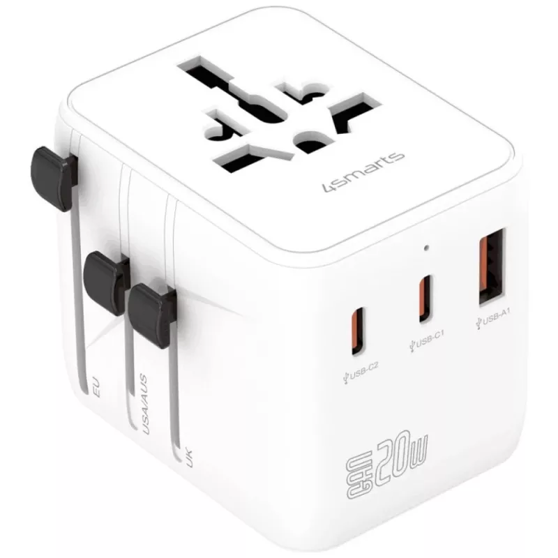 Ceļojumu adapteris 20W GaN Nomad 2xUSB-C + 1xA