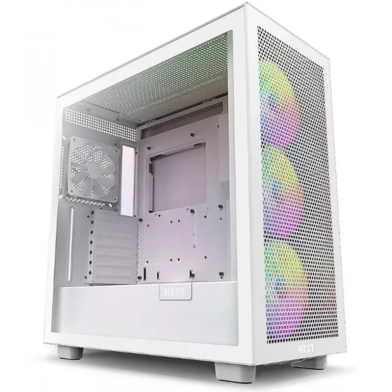 PC Case NZXT H7 Flow RGB Midi Tower balta — Tempered Glass, EATX, Front 3×120mm, USB-C
