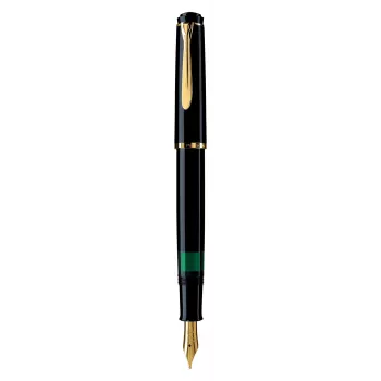Pelikan M200, melna, zelta, iebūvēta uzpildes sistēma, sveķi, zelta, slīpraksta spalva, zelta, nerūsējošais tērauds