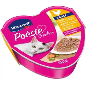 Mitrā kaķu barība Vitakraft Poesie Creation SOS — vistas gaļa ar dārzeņiem, 85 g paplāte, pieaugušiem kaķiem, proteīns 8%, tauki 4,5%