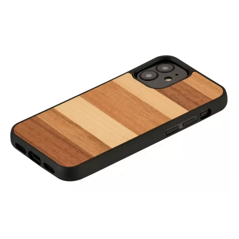 Man and wood aizsargājošs viedtālruņa maciņš iPhone 12 mini — melns