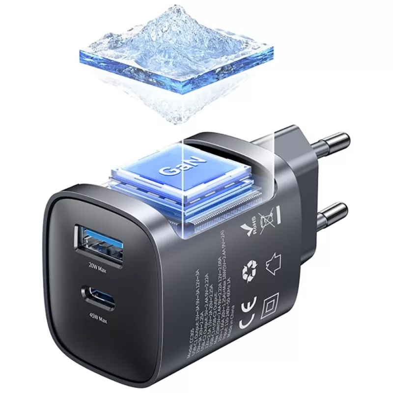 Lādētājs T66 45W GaN CC290 USB-A + USB-C