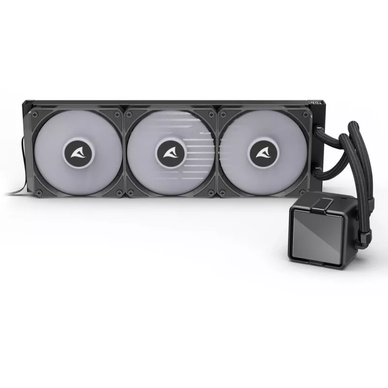 Universāls šķidruma CPU dzesētājs Sharkoon S100 ARGB – 360 mm radiators, melns