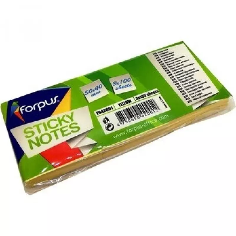 Stiky notes Forpus, 40x50mm, dzeltenas (3x100) 0717-101