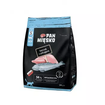 Sausā kaķu barība Pan Miesko ar vistu un foreli S, pilnvērtīgas kroketes, 400 g, 39% proteīna, 16% tauku
